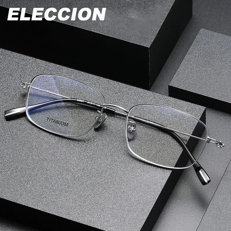 ELECCION Ultralight Pure Titanium Glasses Frame Mens Square Business Eyeglasses Women Fashion Simple Spectacles 80920