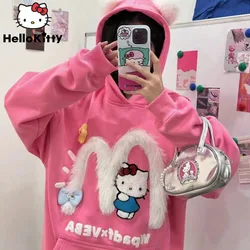 Sanrio Hello Kitty Hoodie Y2k New Korean Fashion Top Clothes Women Cartoon Aesthetic Pullovers Female Loose Sweatshirts Hooded