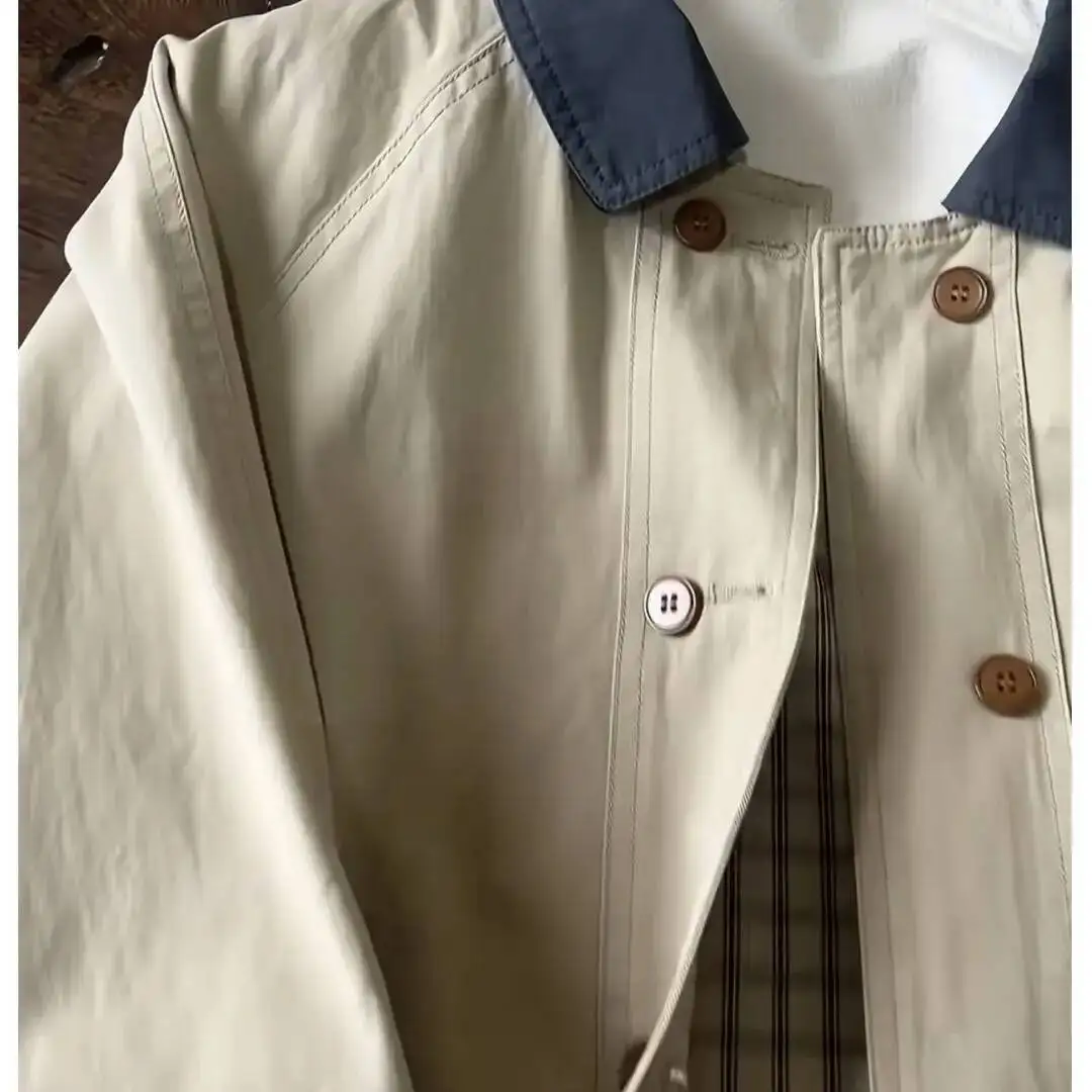 Cortavientos informal coreano para mujer en otoño de 2025, nuevo estilo con cuello elegante y suelto, chaqueta de longitud media a larga