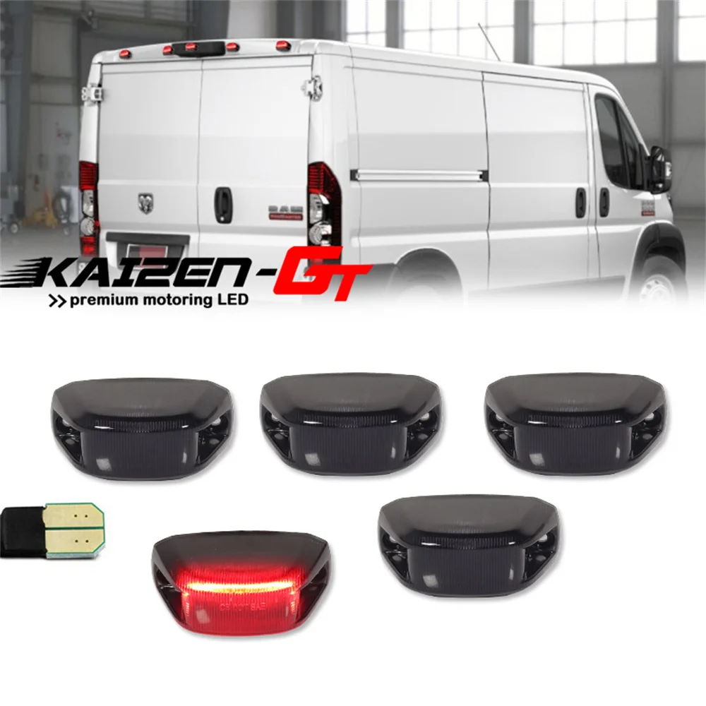 5PCS Car Rear Cab Roof Clearance Marker Lights Running Lights For Dodge RAM Promaster 1500 2500 3500 2014-2023 Red Full LED 12V