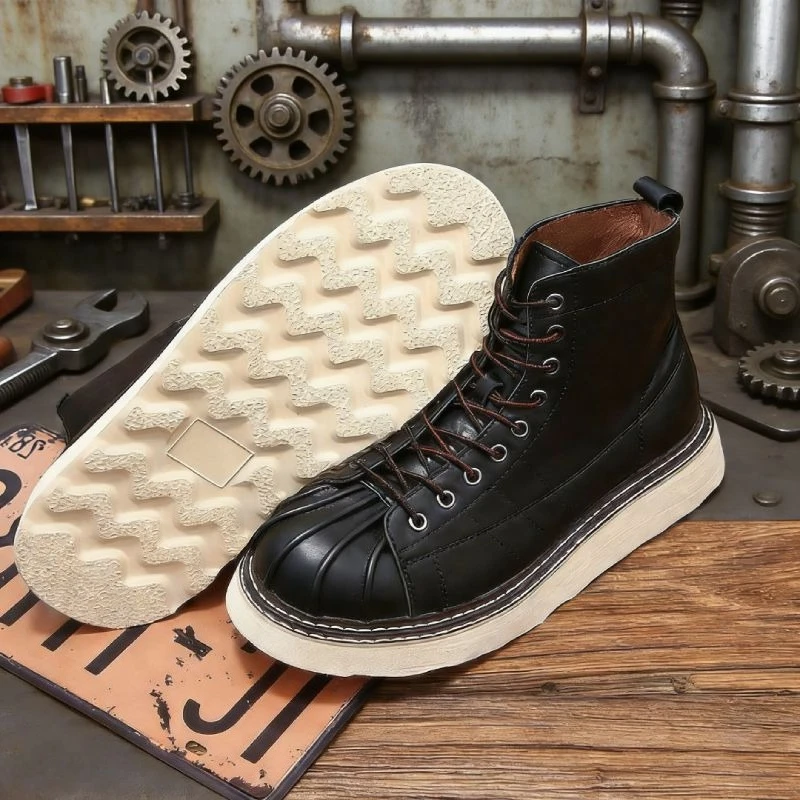 

Luxury Design Genuine Leather Men's Chelsea Boots Anti-slip Wear-resistant Thick-soled Casual Retro High Top Men Work Boots