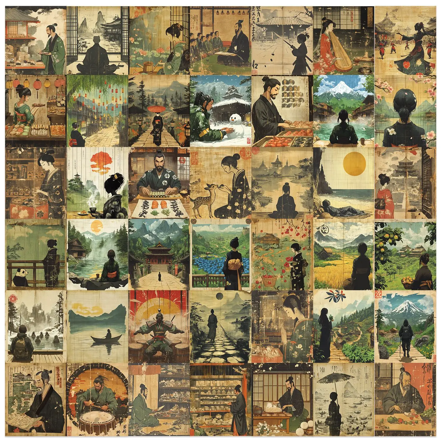 10/50PCS Japan Ukiyo-e Holzschnitt Porträt Kunst Graffiti Aufkleber Holzschnitt Cartoon Aufkleber Laptop Telefon Gitarre Skateboard Kind spielzeug Geschenk