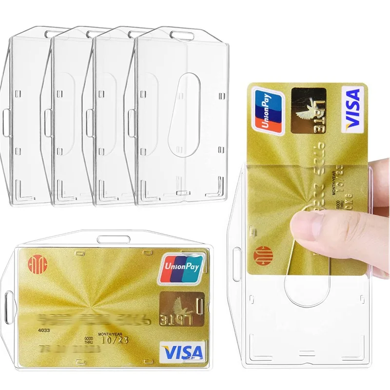 Transparent Plastic Badge Holder Wokring Permit Case with Thumb Pull Window Pass Work Card Cover Sleeve IC Credit Card Protector