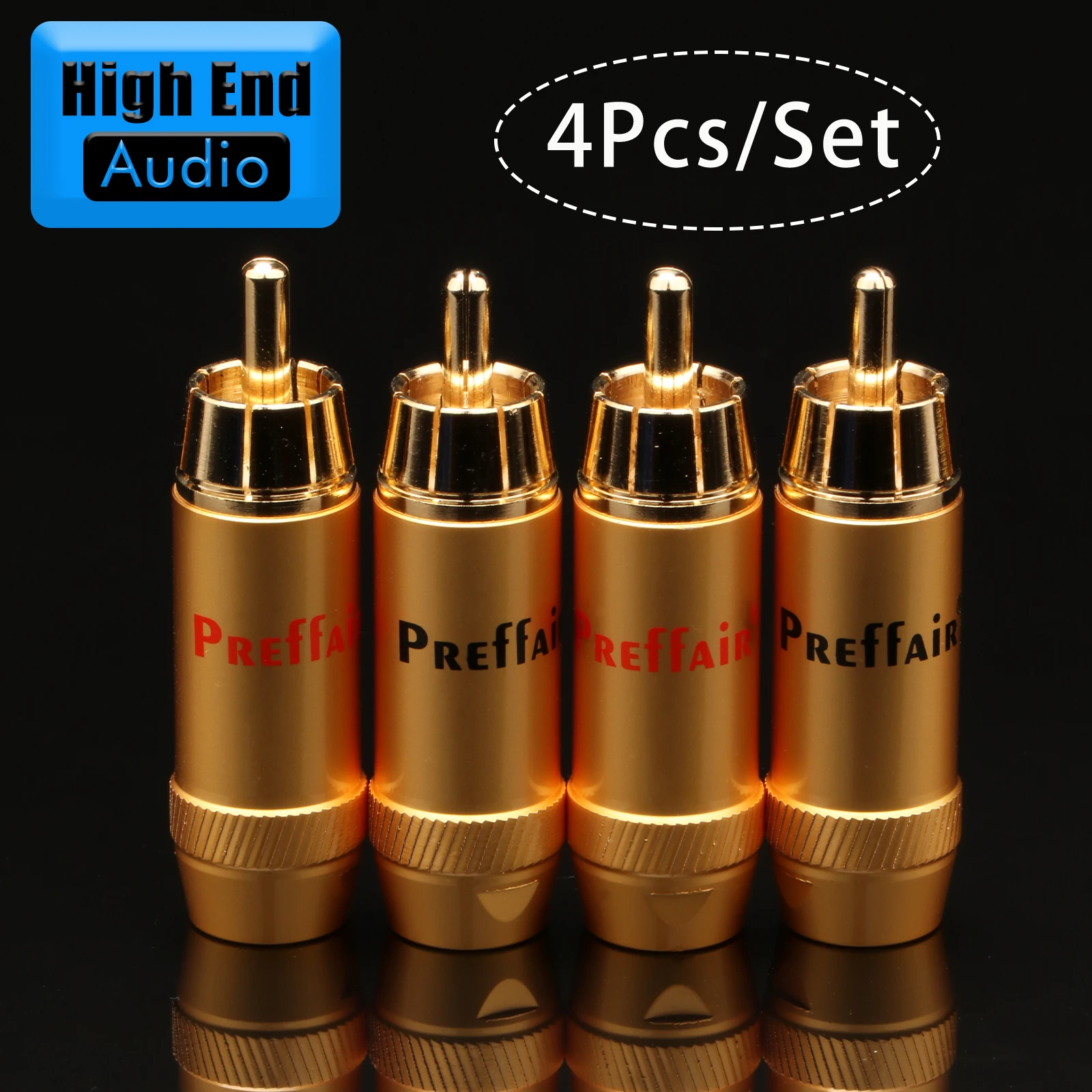 Preffair 4pcs rca plug pure copper gold-plated lotus DIY welding plug hifi stereo video signal cable DVD audio plug