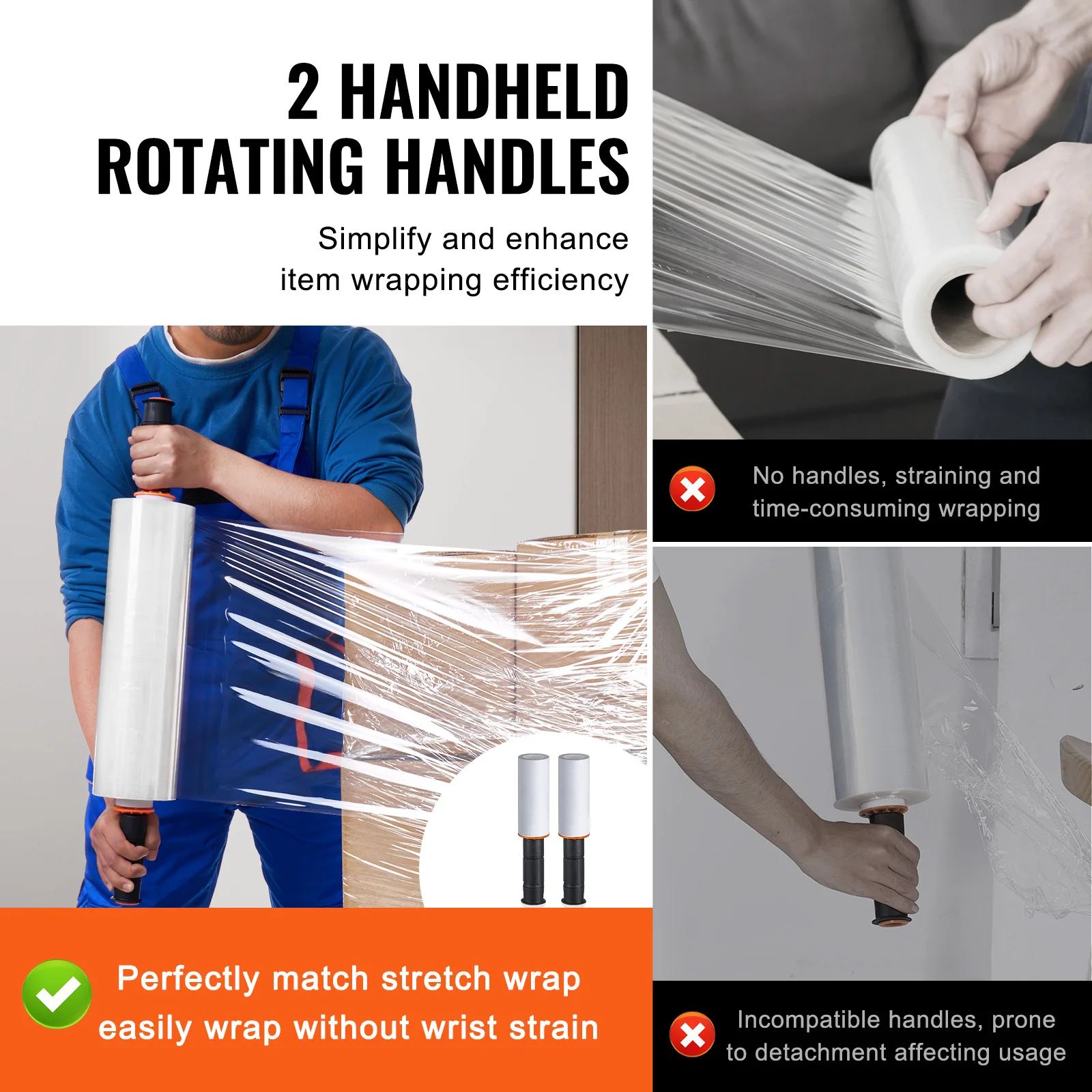 Imagem -04 - Vevor-clear Shrink Film Roll Stretch Wrap com Alças Adequado para Embalagem de Paletes Envio em Movimento 15 in Packs Packs Packs Packs