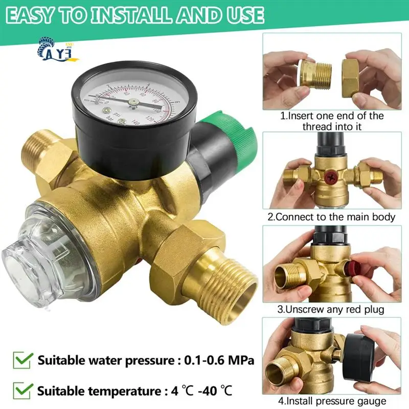 

AY03-Pressure Regulator Water 3/4 Inch, Water Pressure Regulator With Water Pressure Gauge And Mesh Filter