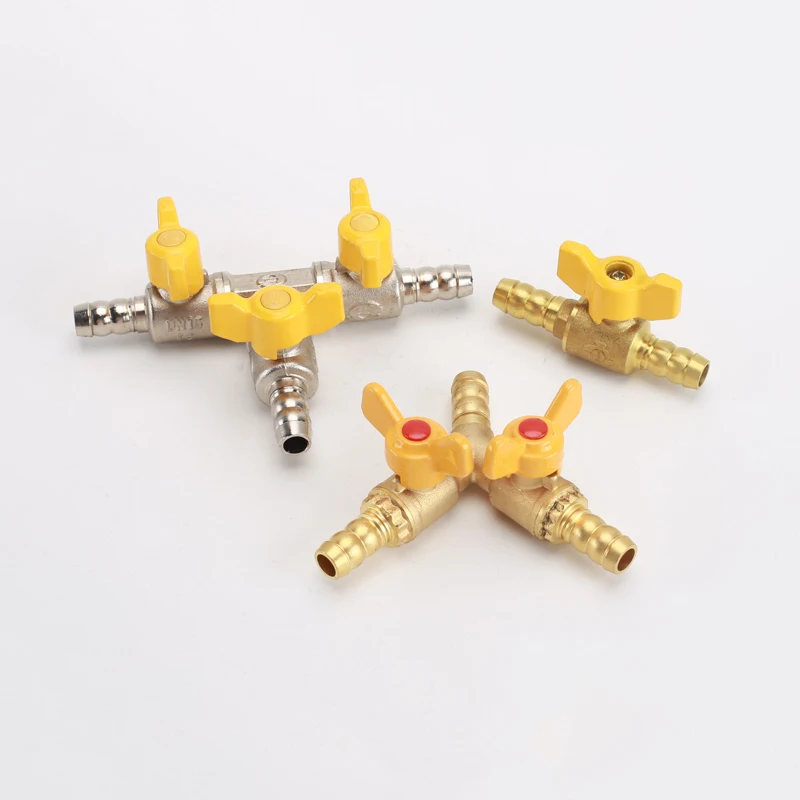 Válvula de bola de latón, conector de lengüeta de manguera de 11,5mm, junta de Pagoda de 2 vías/3 vías, adaptador de acoplador de ajuste de tubería de cobre, Cabeza Verde, Gas, agua