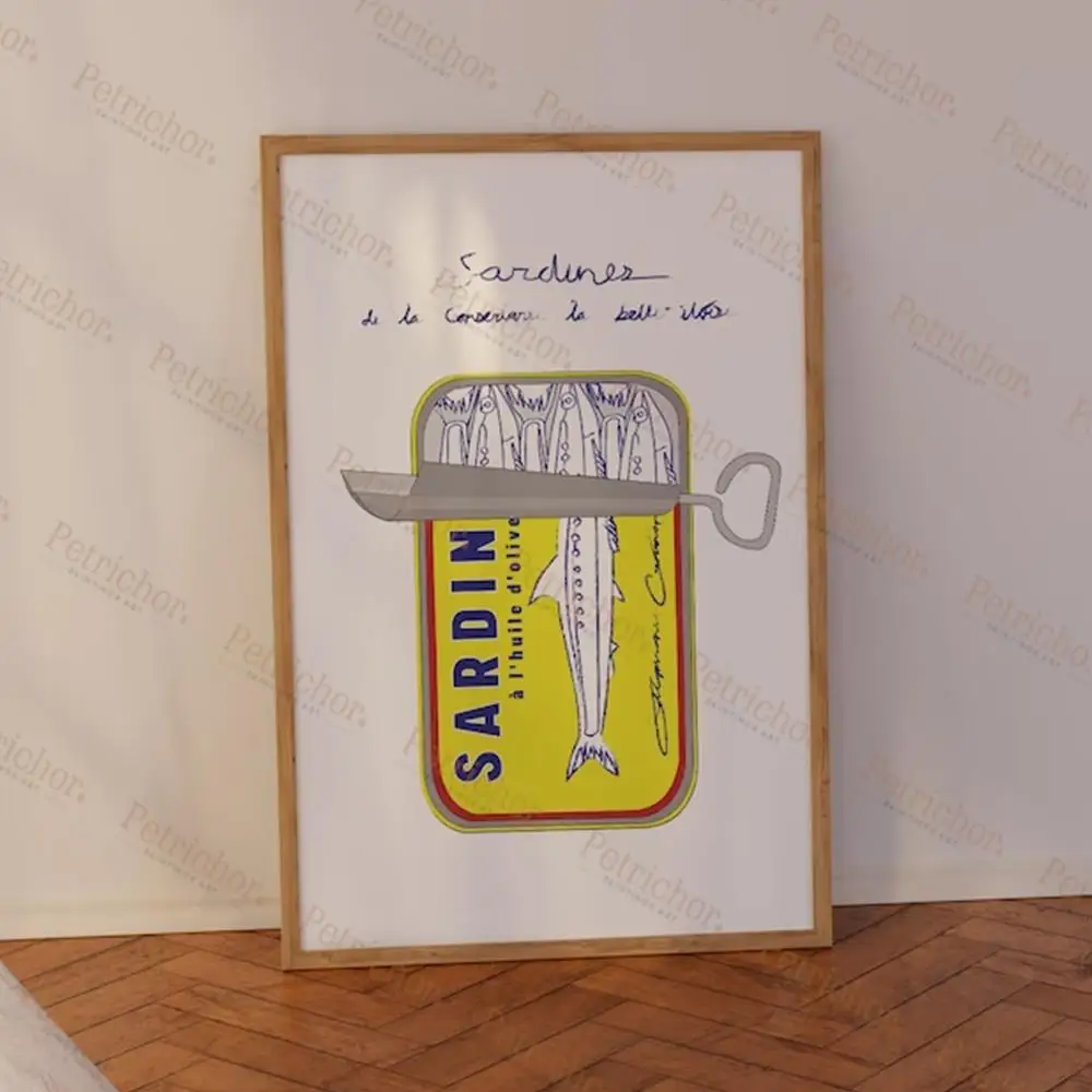 Sardines Vintage Food French Sketch Quotes Wall Art Prints Canvas Painting Poster Pictures For Kitchen Room Home Decor