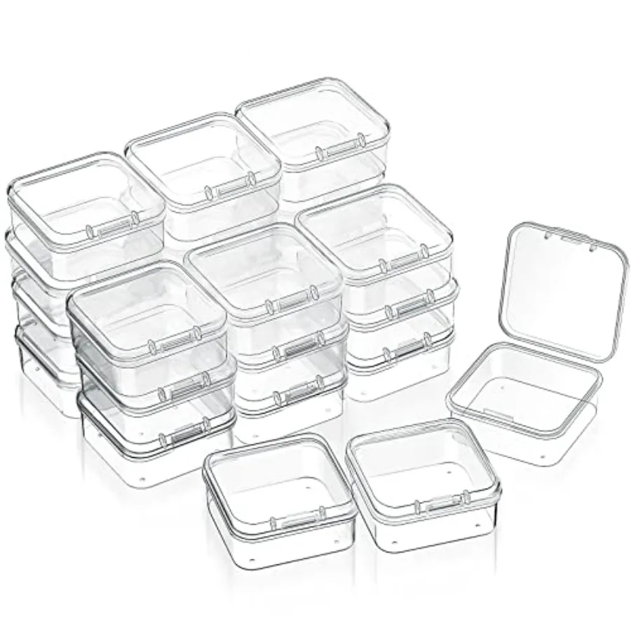 24 Packs Small Clear Plastic Beads Storage Containers Box with Hinged Lid for Storage of Small Items, Crafts, Jewelry, Hardware