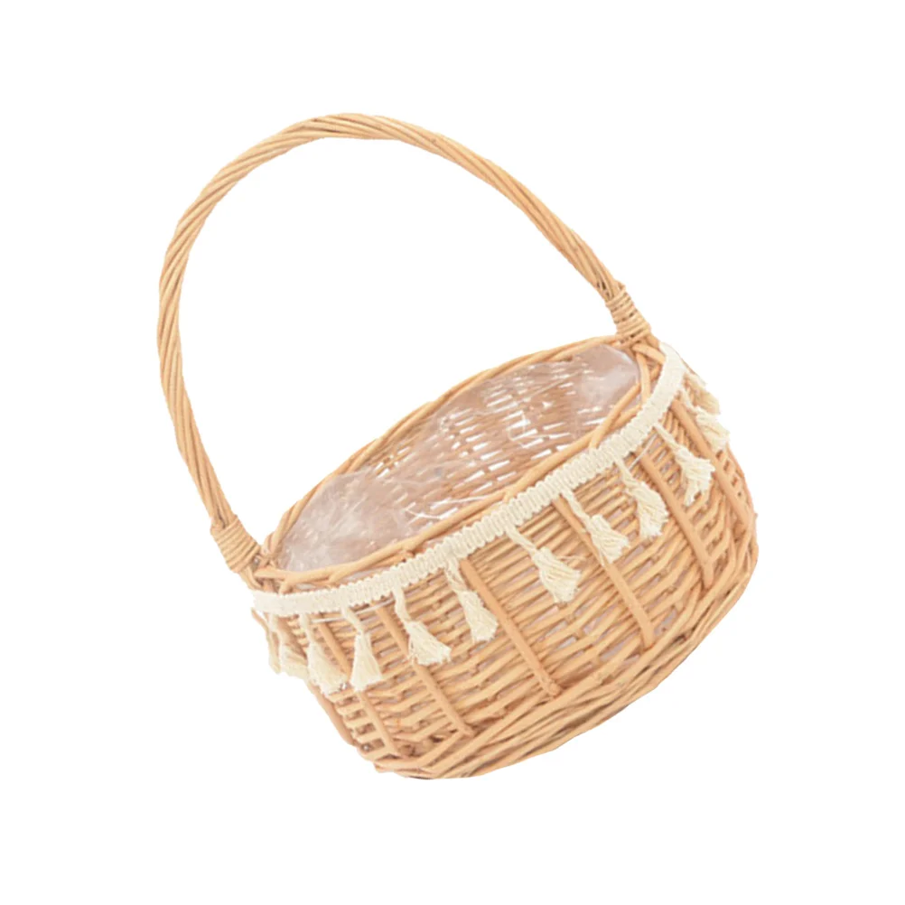 

Round Waterproof Woven Flower Basket Decorative Wooden Planter Container Tassel Home Office Decoration Handmade Storage