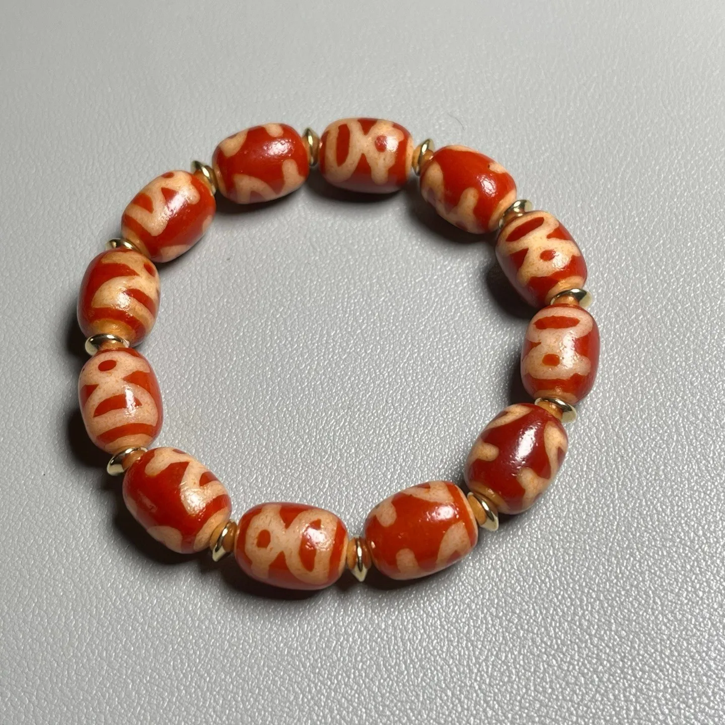 Rare Tibetan Old Agate Dzi 12Pcs God of Wealth Bead Amulet Bracelet T0209