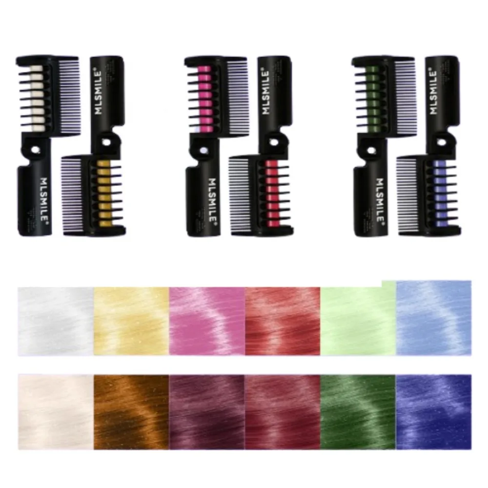

6Pcs Fashion Colorful Hair Chalk Cream Comb Washable Disposable Hair Dye Pen DIY Foldable Hair Comb Hair Coloring Comb Party Use
