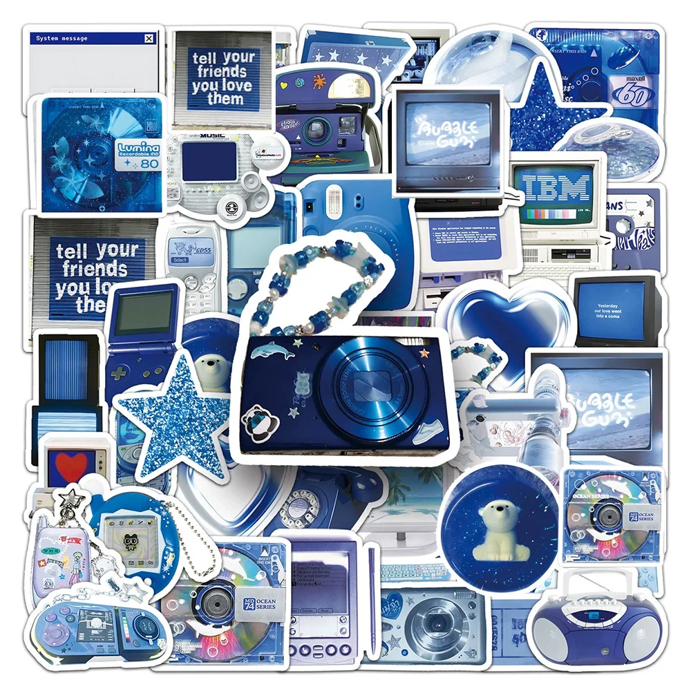 10/30/50 Stück INS Stil Vintage Y2K Digitale Produkt Aufkleber Cartoon Blau Graffiti Aufkleber Notebook Koffer Telefon Aufkleber Verpackung
