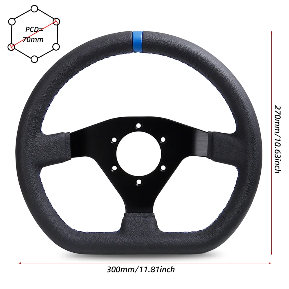 12Inch 300mm Steering Wheel Flat Leather Car Drift Pc Game Sport Wheels Control Universal PCD-6x70mm