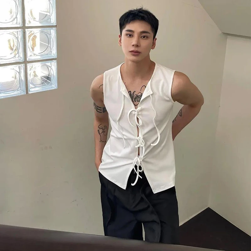 Summer Straps Men Tank Tops Fashion Personality Sexy All-match Casual 2xl Oversized Vest Streetwear Catwalk Fitness Daily White