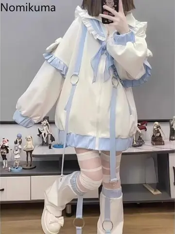 प्रीपी स्टाइल जापानी जैकेट महिलाओं के कपड़े नाविक कॉलर ज़िपर ढीले आउटवियर Y2k टॉप रोपा मुजेर कैज़ुअल फैशन प्यारा कोट 10 best sales नाविक शीर्ष - №8