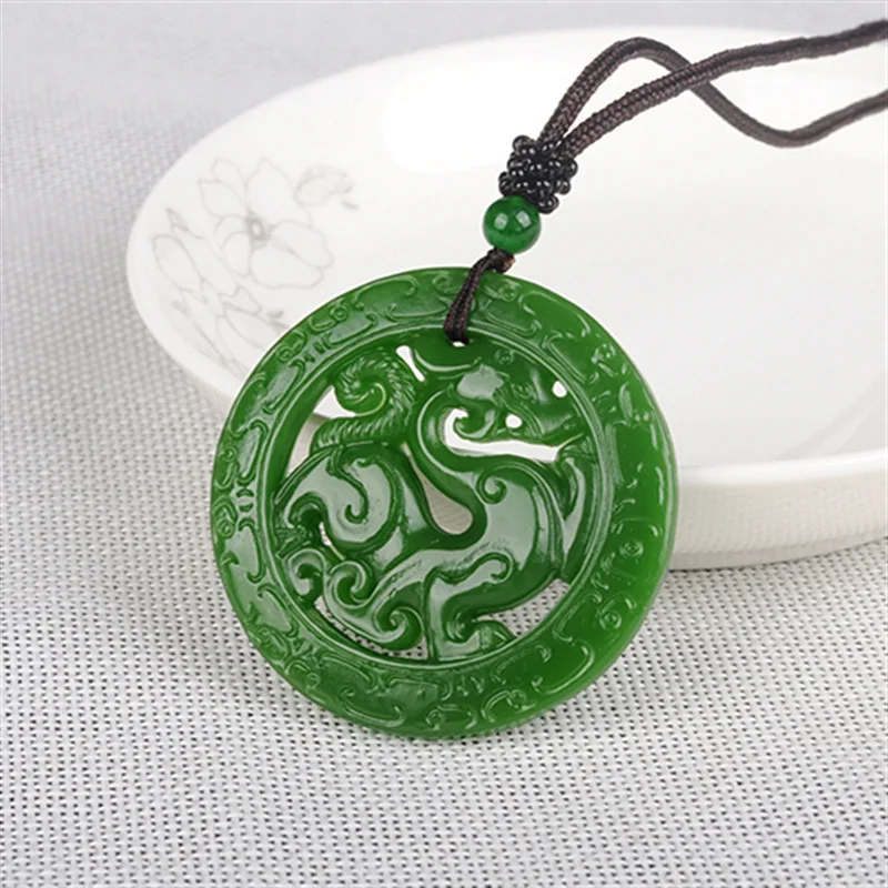 Natural Xinjiang Outer Mongolia Hetian Jade Ancient Dragon Imitation Jasper Jue Suet Hollow Jade Pendant Hanging Ornament Neckla