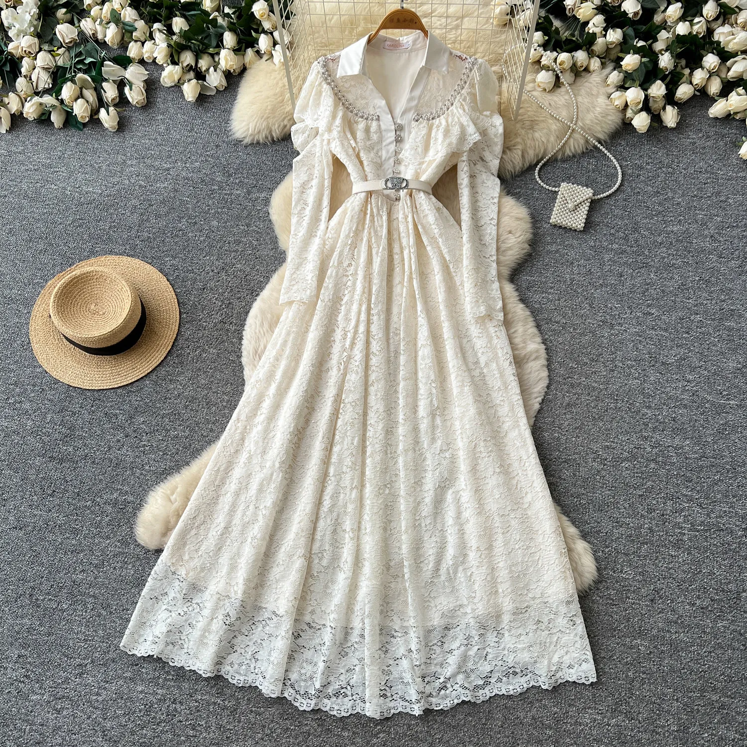 Strass-Rüschen-Spitzenkleid mit V-Ausschnitt, ausgestellter A-Linien-Schnitt, Abendkleid, Retro, elegantes Maxi-Cocktailkleid, Damen-Partykleid, Vestidos