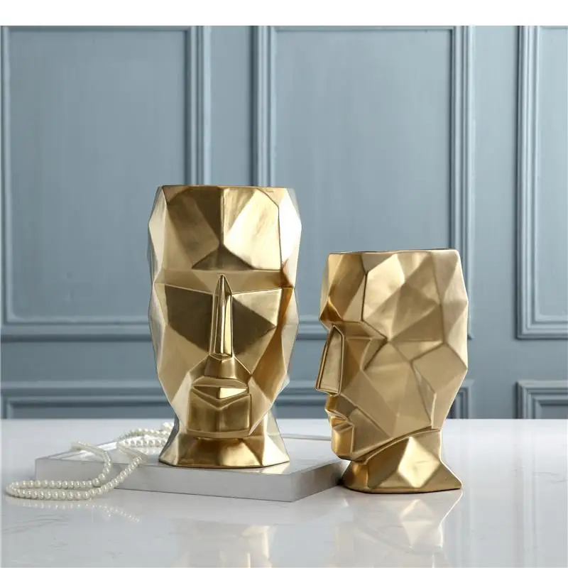 Nordic Ceramics Vase Geometric Origami Abstract Golden Human Vases Flower Arrangement Crafts Figurines Home Decoration