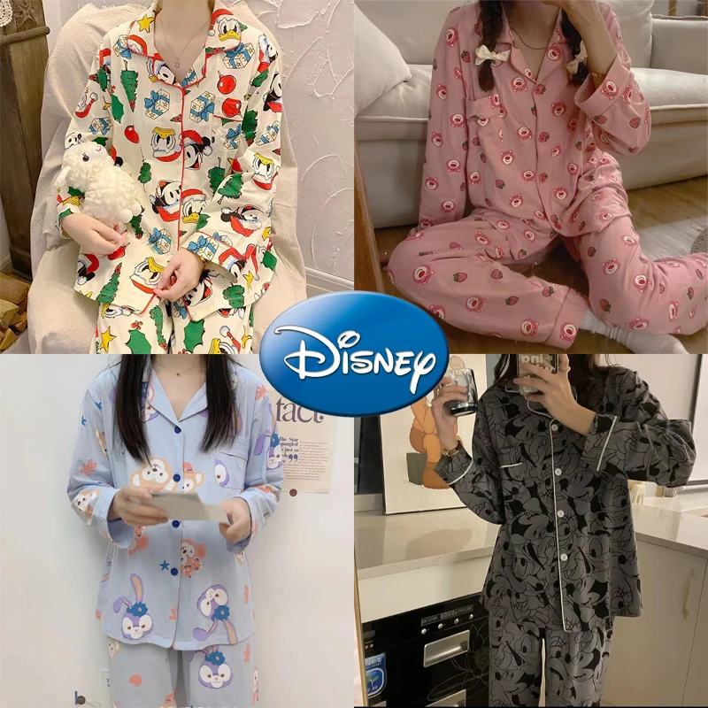 Disney Mickey Mouse Pajama Set Long Sleeves Trousers Cartoon Sleepwear Cardigan Shirt Cartoon Sweet Autumn Casual Home Clothes