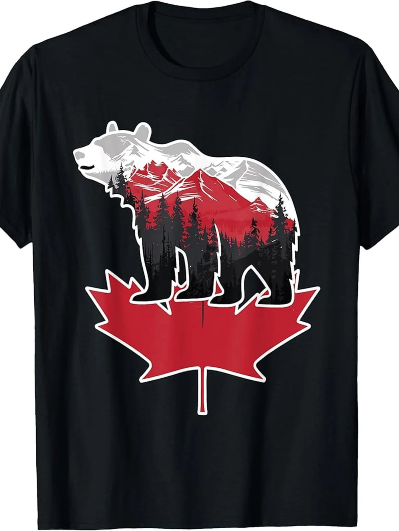 

Canadian Maple Leaf and Polar Bear Mountain Print Breathable Regular Casual Streetwear All Season Comfortable Holiday
