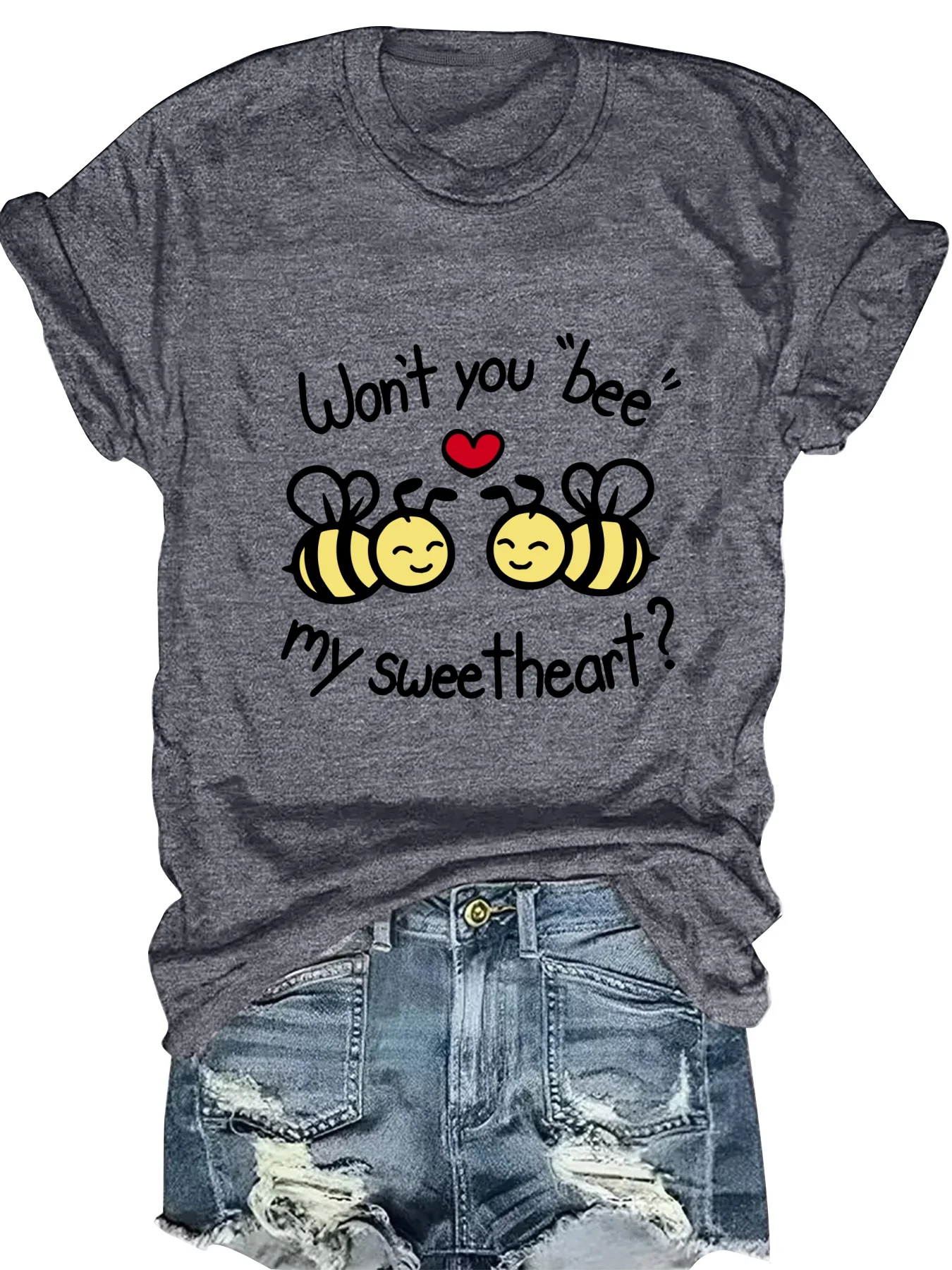 

Fashionable Bee Pattern Print round Neck Short Sleeve Top for Women Stylish Casual Wear