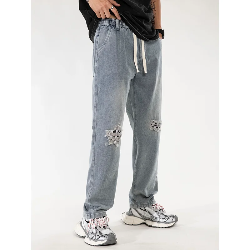 S-3XL Tienerjeans Zien Er Slank En Loszittend Casual En Veelzijdig Uitgaand Trekkoord Uit Trendy Jeans Met Rechte Pijpen