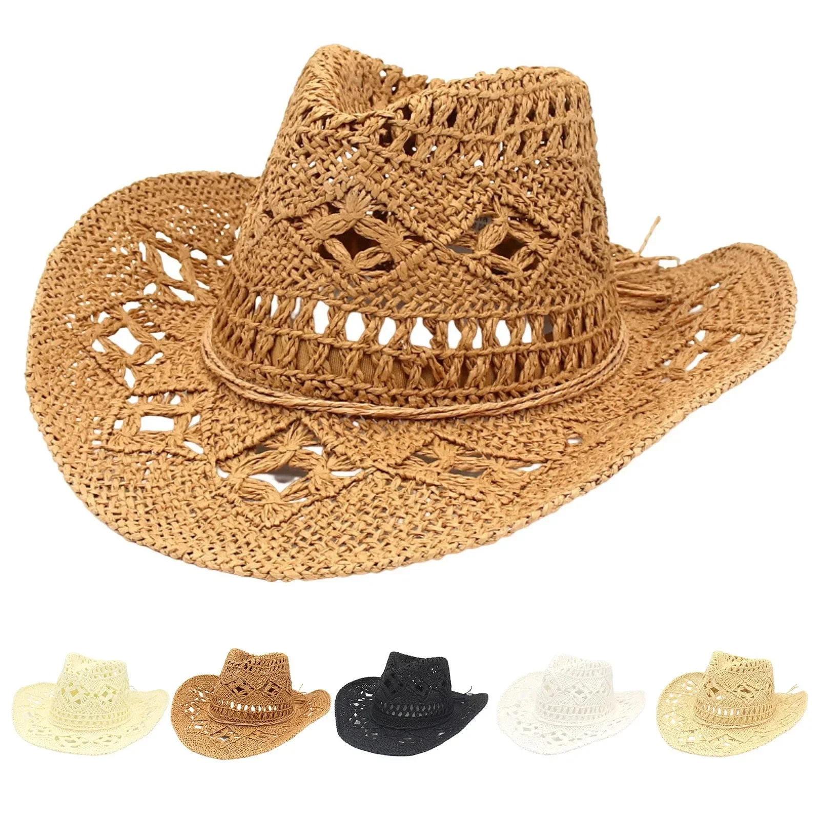 

Летние пляжные женские уличные ковбойские шляпы, модные праздничные и отпускные туристические шляпы в стиле бохо, однотонные соломенные солнцезащитные шляпы с полями