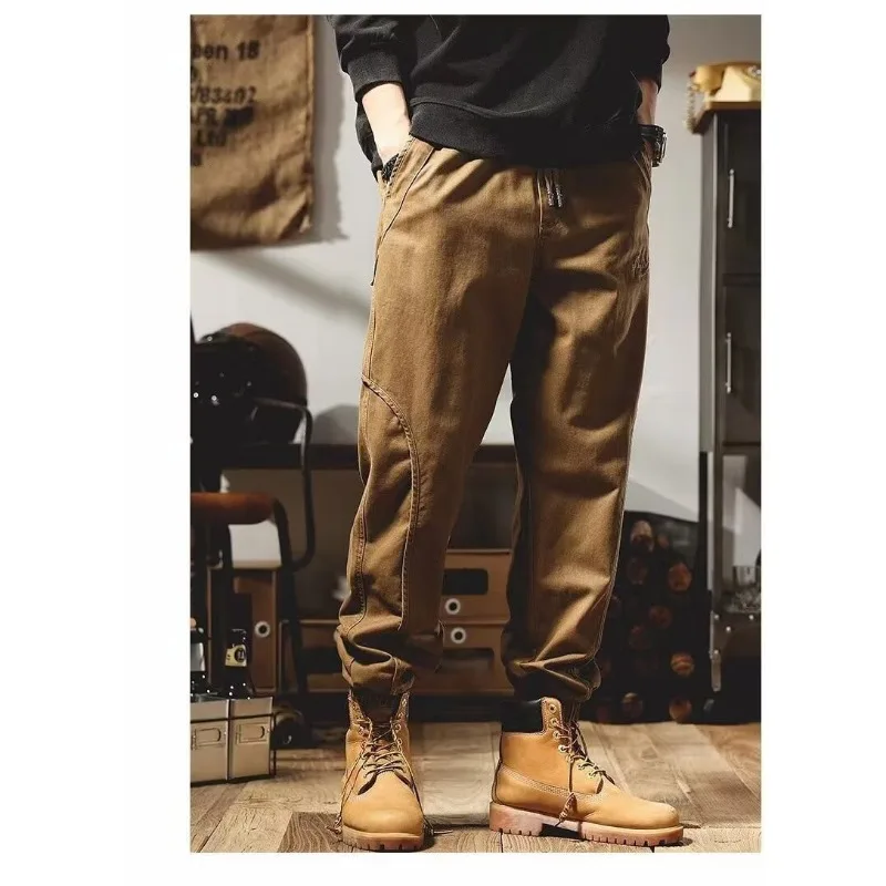 American Cargo Pants Men Trouser Autumn New Outdoor Tactical Casual Baggy Pants Elastic Waist Pocket Streetwear Vintage Military