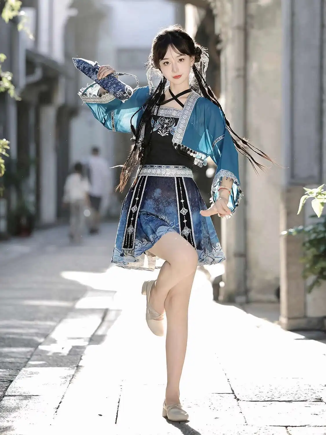 أزياء مياو النسائية ذات الطراز العرقي التنكري تنورة قصيرة Hanfu-Influence الانصهار الثقافي الصيني موضة للإناث #5