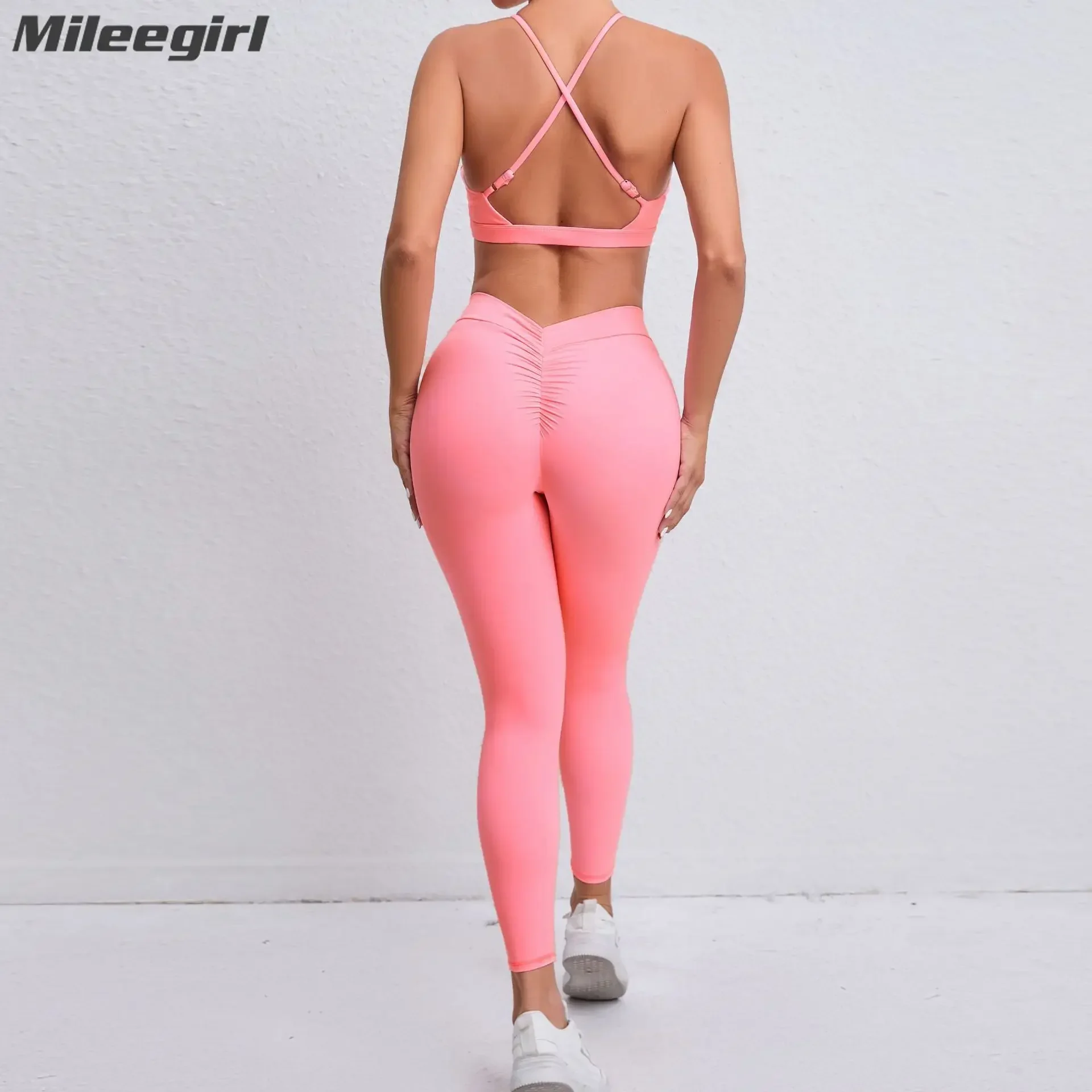 

Mileegirl 2Pcs Women Yoga Sets, Cross Back Sports Bra, Back V Gym Fitness Pants, Hip Lifting Tights, Workout Running Top Legging