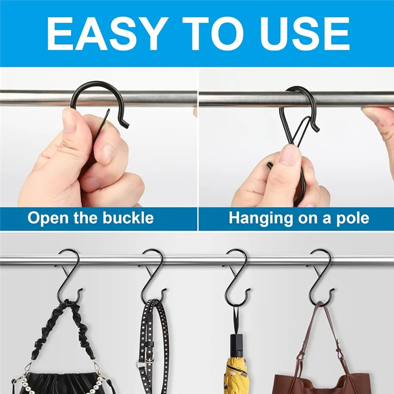 B08B-S Hooks With Safety Buckle(10PCS), Heavy Duty Metal For Organizing In Kitchen, Closet, Garage
