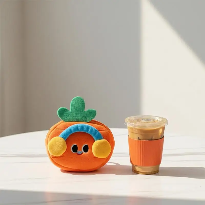 Cartoon Fruit Plush Coin Wallet for Girls Kawaii Purse Multiuse Key Bag with Jewelry and Data Cable Storage for Travel