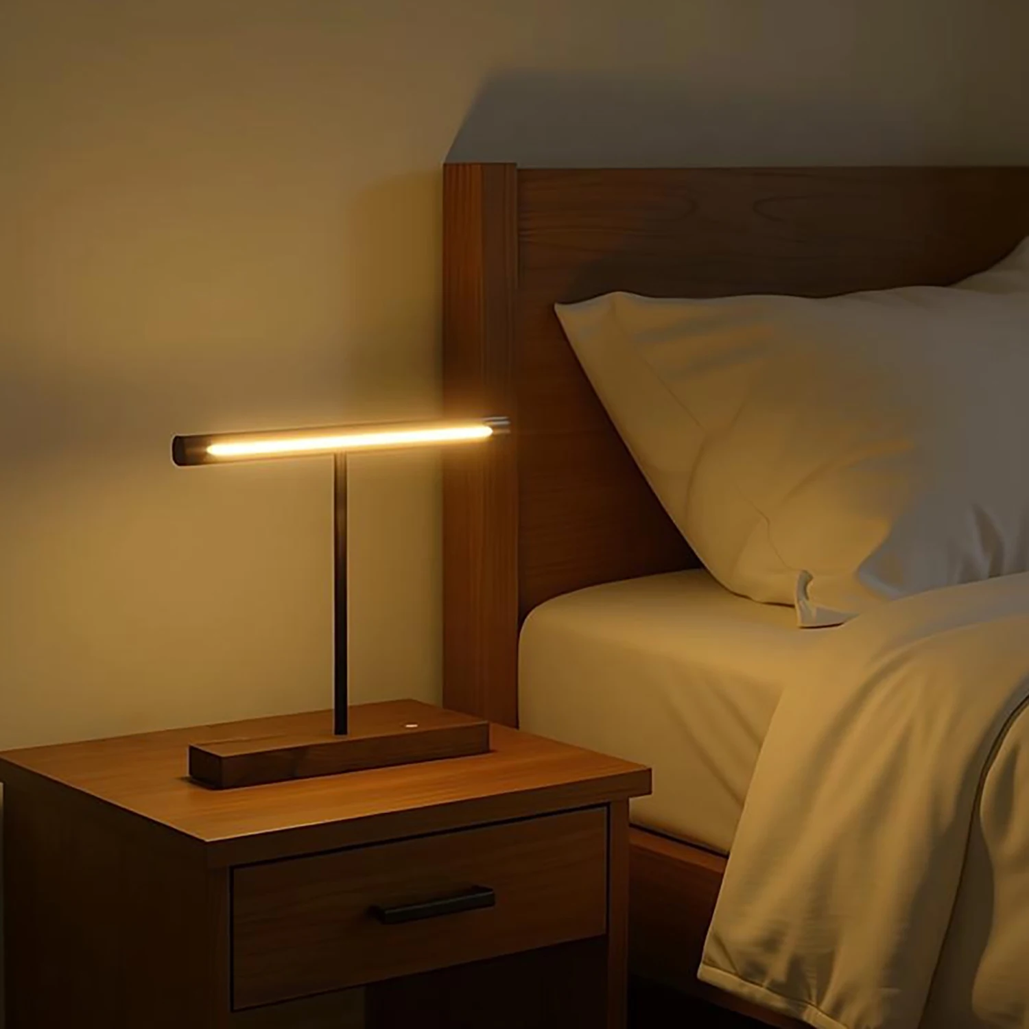 Walnut Wireless LED Table Lamp Touch Control Desk Lamp with 3-Level Brightness Retro Night Light Minimalist Bedside Lamp