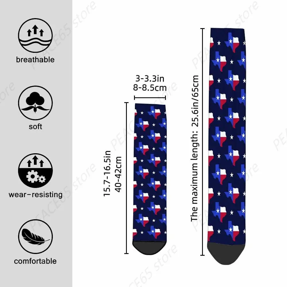 Unisex Socks Texas Flag Funny Socks Red White and Blue Colors on Dark Navy Background Gifts for Women Mens Novelty Crew Socks