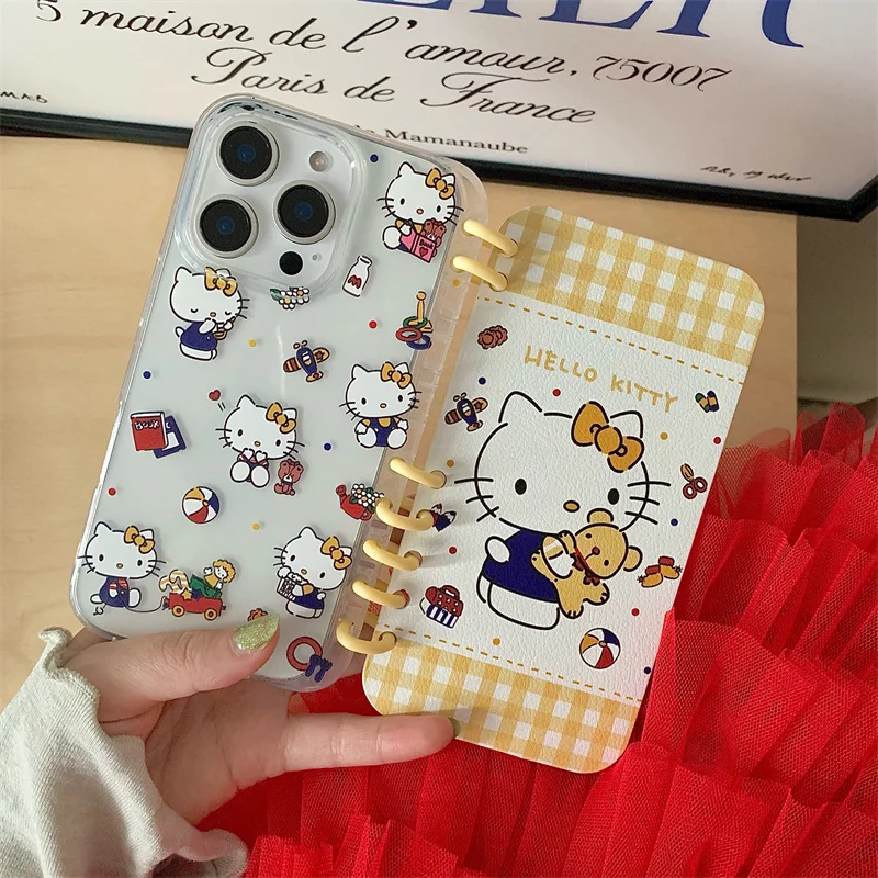 Funny Cartoon 3D Mini Flip Notebook Cute Kuromi My Melody Hello Kitty Phone Case For iPhone 16 15 14 13 Pro Max KT Bear Holder