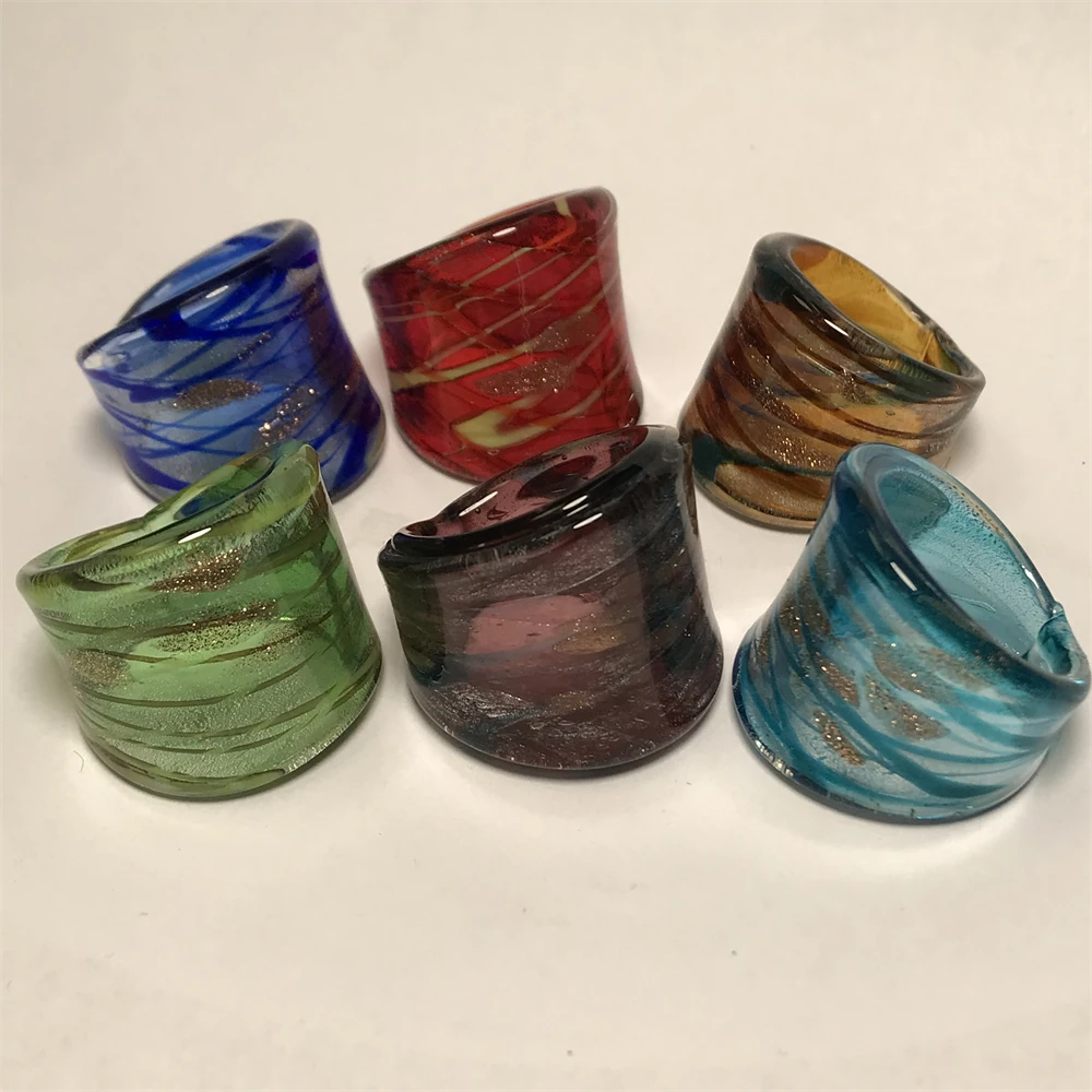 New Murano Glass Rings For Women Colorful Line Transparent Bottom Finger Rings Handmade Glass Jewelry Fit Daily Party Girls Gift