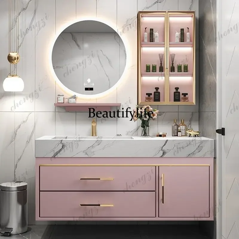 Y136 Y136 Fashion Vanity Light Luxury Slate One Basin Modern Minimalist Hand Wash Combination Bathroom Storage Cabinet With Mirr