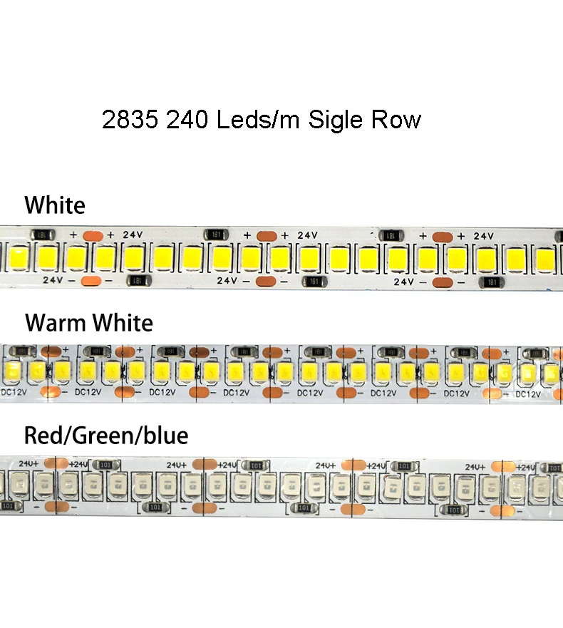 2835 5050 5054 LED Strip 5M 60/120/240/480LEDs/m DC12V 24V White RGB Flexible LED Tape For Home Decoration