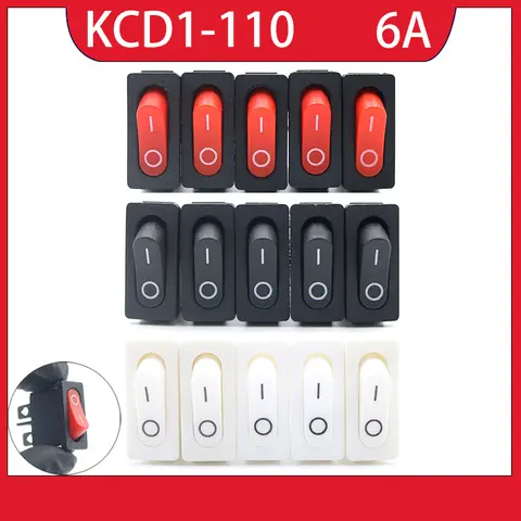 5개 KCD1-110 10x22mm 2핀 SPST 로커 스위치 검은색 초박형 ON/OFF 전원 스위치 소형 기구용 전기 패널 250V
