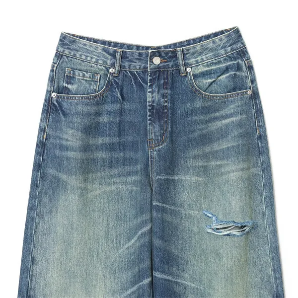 Fashion Versatile Mid-Waist Loose Curling Ripped Jeans Women