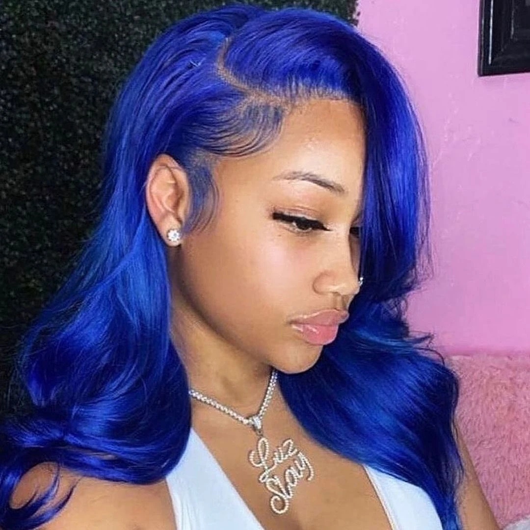 Navy Blue Body Wave HD 13x4 Lace Front Wig for Women Pre-Plucked 32 Inch 28 Inch Human Hair with Natural Hairline