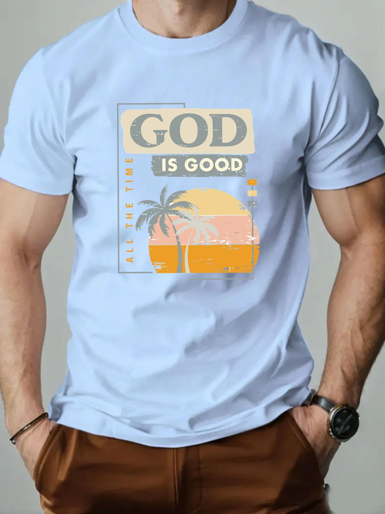 تي شيرت رجالي 100% قطن نمط شجرة جوز الهند طباعة الصيف المتضخم جولة الرقبة تنفس عارضة أزياء قصيرة الأكمام تي شيرت