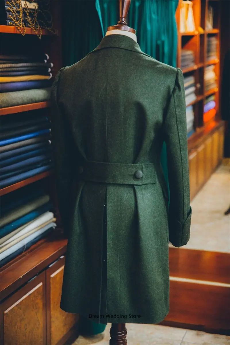 Abrigo verde oscuro para hombre, a la moda Chaqueta larga, con solapa hecha a medida, traje de negocios para otoño e invierno, novedad de 2023