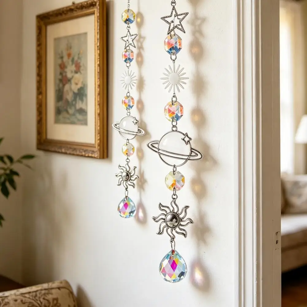 Translucent Chime Silver Wind Chime Suncatcher Star Moon Sun Hanging Ornament Light Catcher Prism Decoration for Window Patio