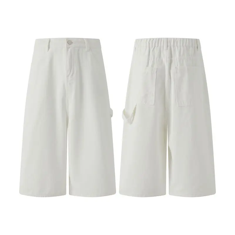 

Белые повседневные шорты унисекс с прямым кроем и средней посадкой, летние, в американском ретро-стиле, из смесового хлопка и полиэстера