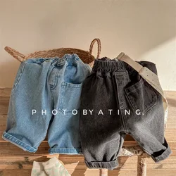 Children's Loose Denim Pants 2024 Autumn Korean Baby Boys Haren Pants Girls Casual Jeans Kids Clothes