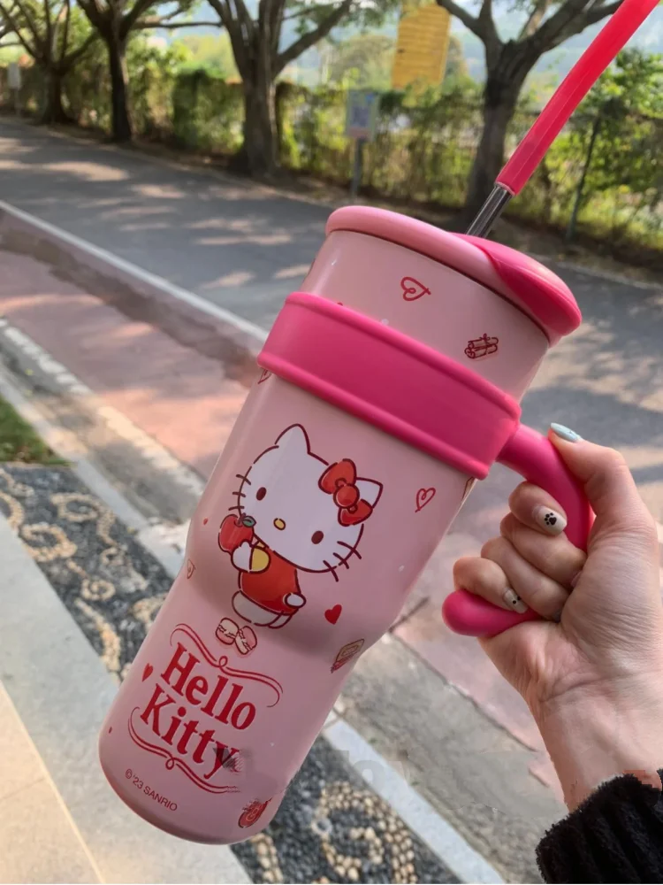 1200Ml Hello Kitty Large Capacity Straw Thermos Cup Sanrio Cute Insulated Water Bottle My Melody Cartoon Children Stainless Cup