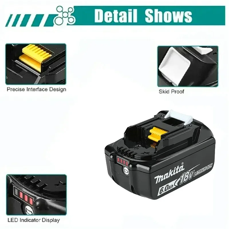 NEW 100% compatible Makita 18V 6.0Ah li-ion battery BL1860B BL1850 BL1840 BL1815 for Makita 18V DDF487 DTW190 brushless tools