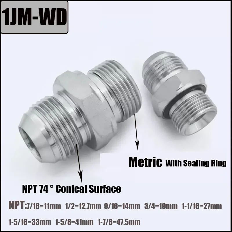 High pressure Tube fittings Hydraulic Transition Straight Through Metric Thread to NPT External Cone Oil Connector Accessories